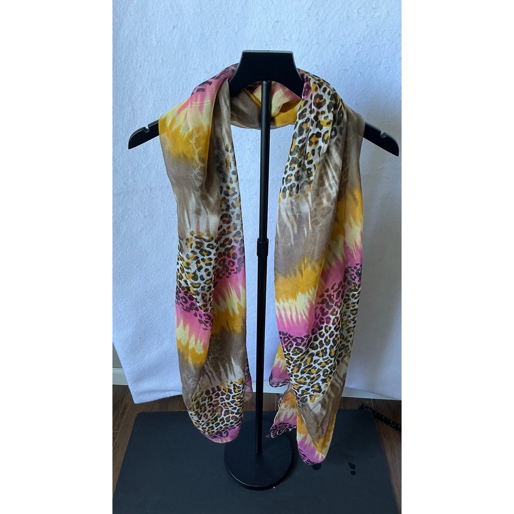Multicolor Abstract Leopard Print Viscose Scarf Pink Yellow Green Animal Print